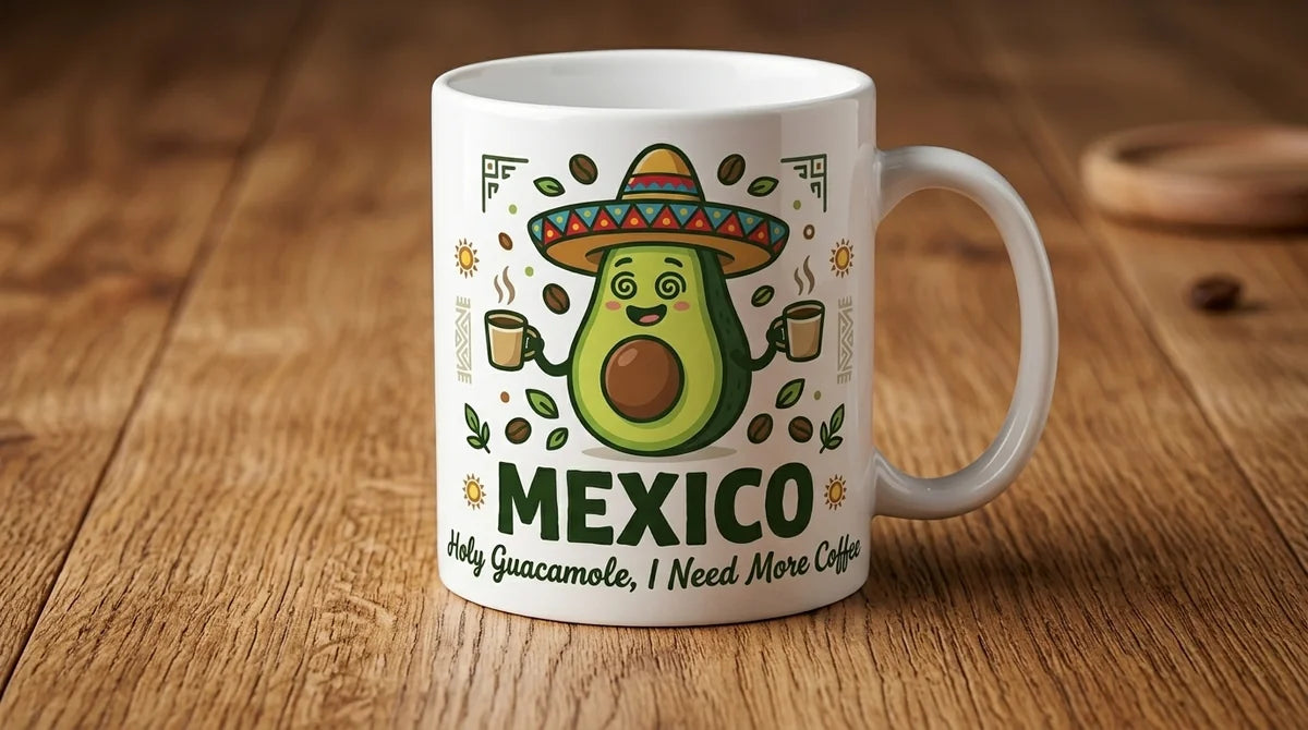 Holy Guacamole Coffee Mug – Funny Mexico Souvenir Ceramic Cup – Cute Sombrero Avocado Gift