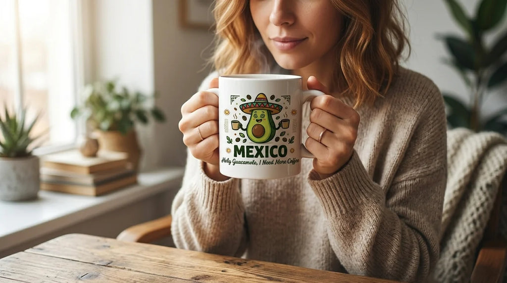 Holy Guacamole Coffee Mug – Funny Mexico Souvenir Ceramic Cup – Cute Sombrero Avocado Gift