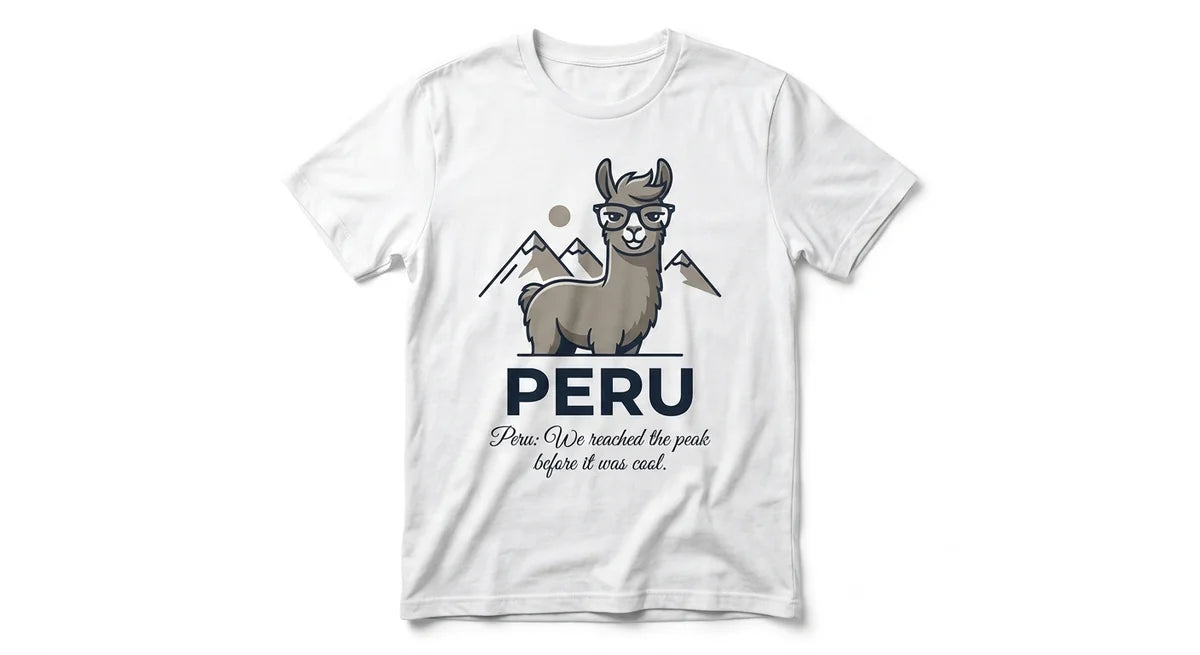 Peru Hipster Llama T-Shirt | Vintage-Style Andean Travel Souvenir | Premium Cotton Crewneck