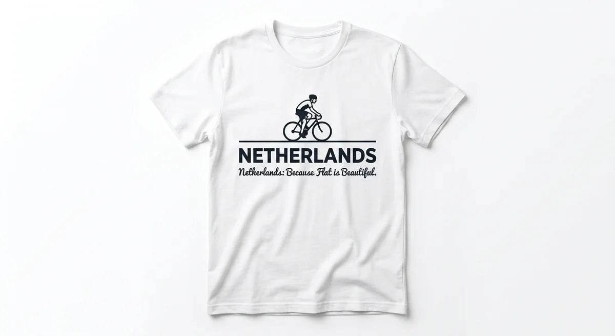 Netherlands Souvenir T-Shirt | "Flat is Beautiful" Bicycle Graphic Tee | Dutch Travel Keepsake