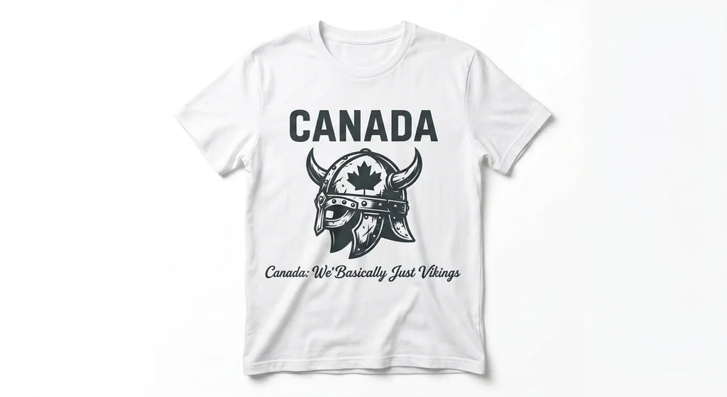 Canada: We’re Basically Just Nice Vikings T-Shirt | Funny Canadian Heritage Souvenir Tee
