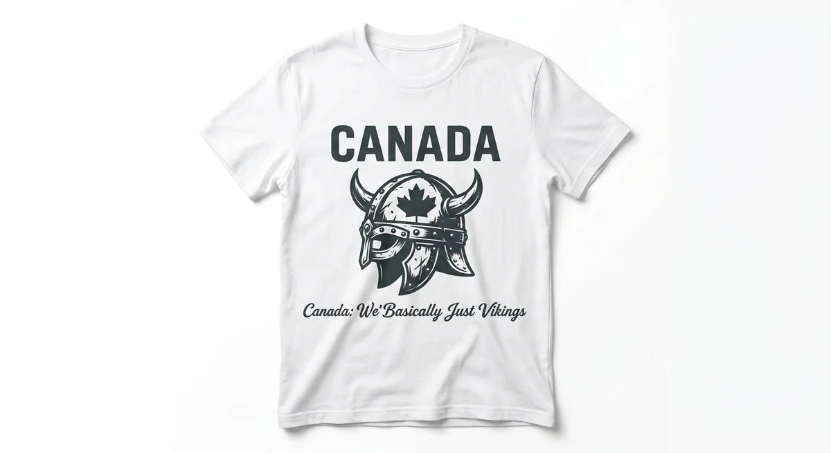 Canada: We’re Basically Just Nice Vikings T-Shirt | Funny Canadian Heritage Souvenir Tee