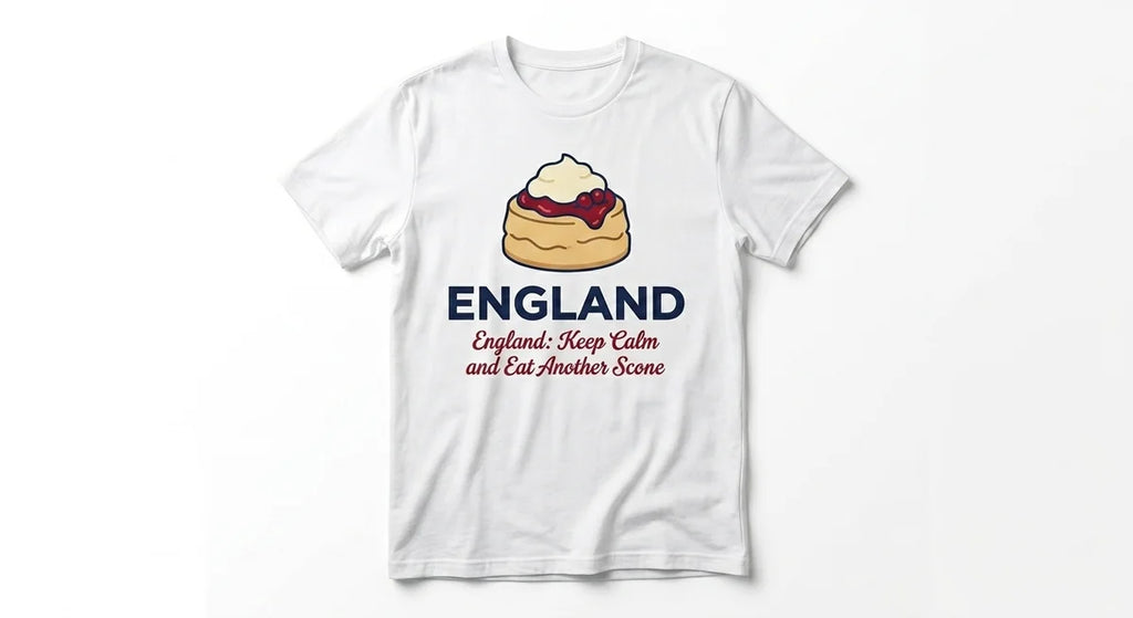 England Souvenir T-Shirt | Keep Calm and Eat Another Scone Graphic Tee | Funny British Foodie Gift