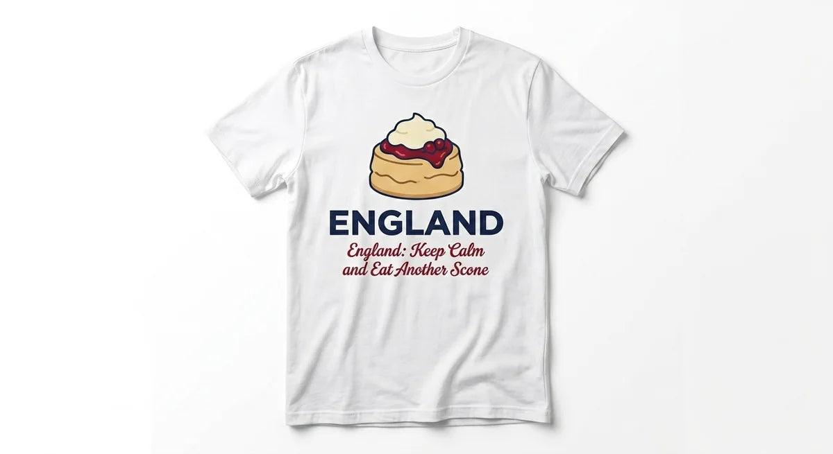 England Souvenir T-Shirt | Keep Calm and Eat Another Scone Graphic Tee | Funny British Foodie Gift