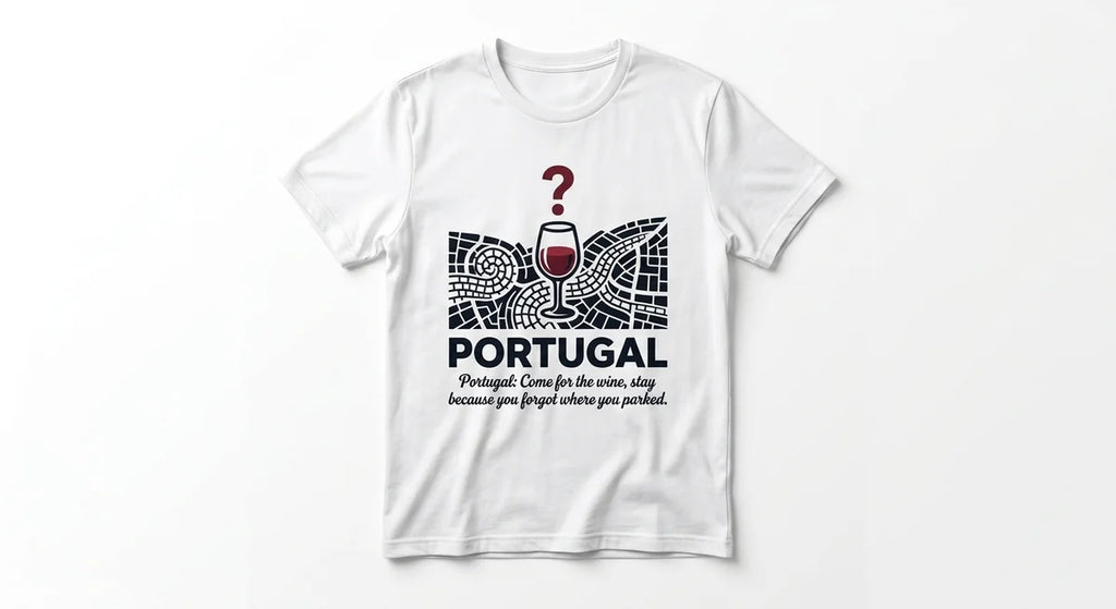 Portugal Travel T-Shirt | Funny Wine & Cobblestone Map Graphic Tee | Unisex Vacation Souvenir