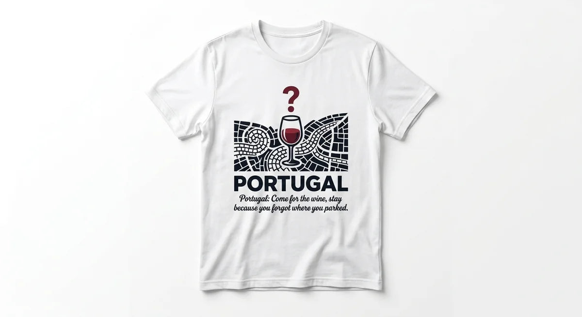 Portugal Travel T-Shirt | Funny Wine & Cobblestone Map Graphic Tee | Unisex Vacation Souvenir
