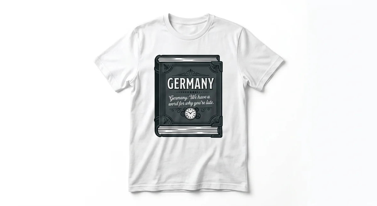 Germany Slogan T-Shirt: "We Have a Word for Why You’re Late" – Funny Travel Souvenir Tee