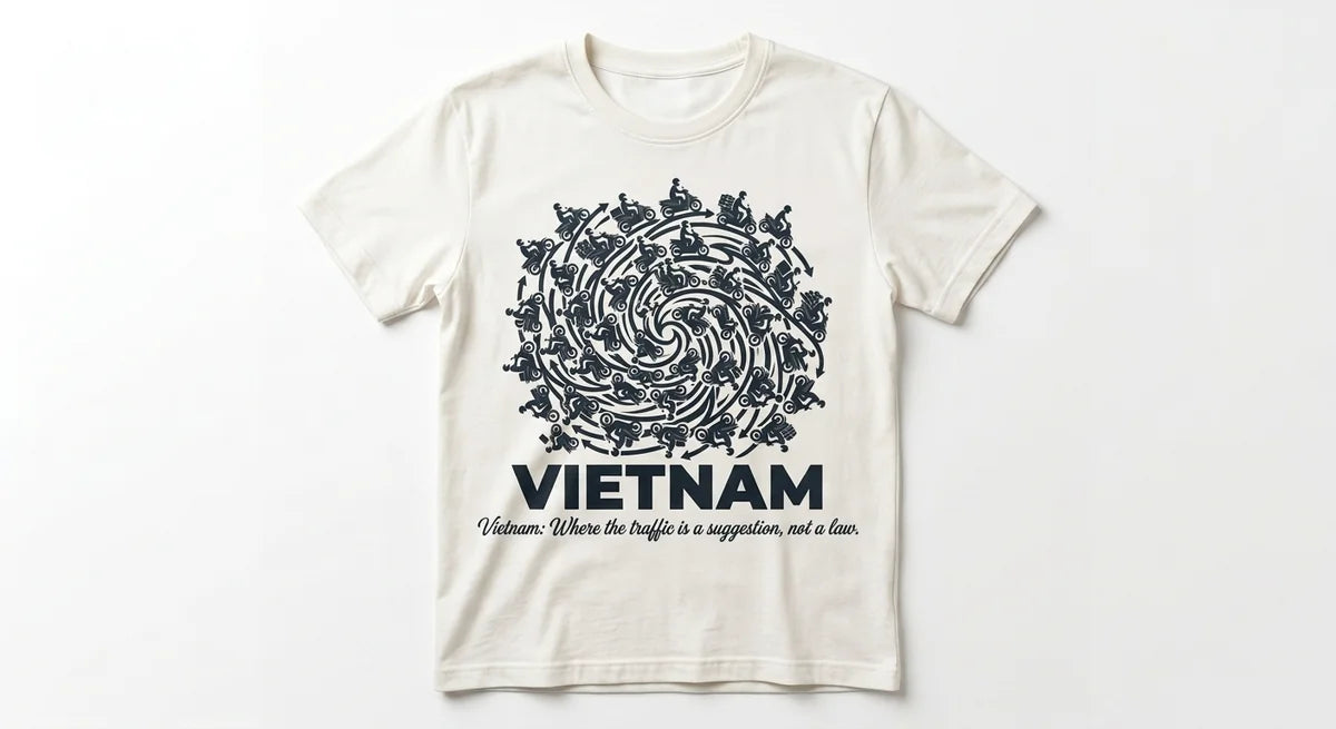 Vietnam Chaos Tee | Funny Motorbike Travel Souvenir | Soft Cotton Graphic T-Shirt