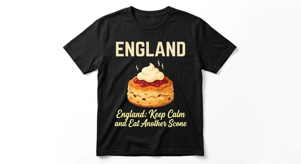 England Souvenir T-Shirt | Keep Calm and Eat Another Scone Graphic Tee | Funny British Foodie Gift