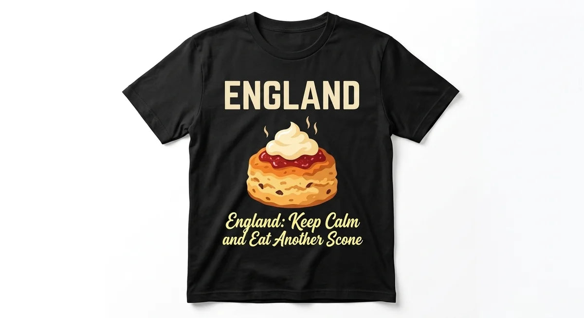 England Souvenir T-Shirt | Keep Calm and Eat Another Scone Graphic Tee | Funny British Foodie Gift