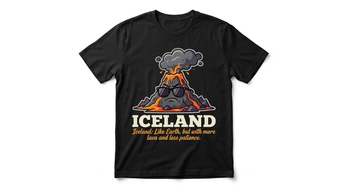 Iceland Volcano Graphic T-Shirt | Funny Travel Souvenir | Grumpy Lava Tee