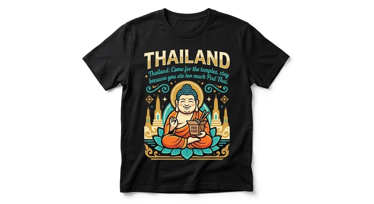 Thailand Travel Souvenir T-Shirt | "Stayed for the Pad Thai" Funny Graphic Tee | Unisex Bangkok Vacation Gift