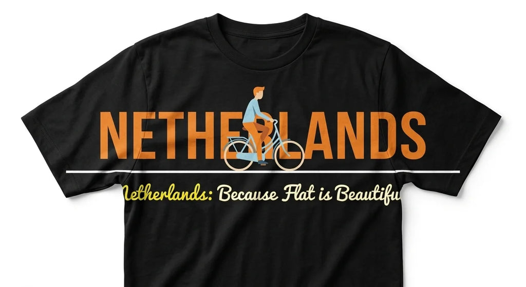 Netherlands Souvenir T-Shirt | "Flat is Beautiful" Bicycle Graphic Tee | Dutch Travel Keepsake