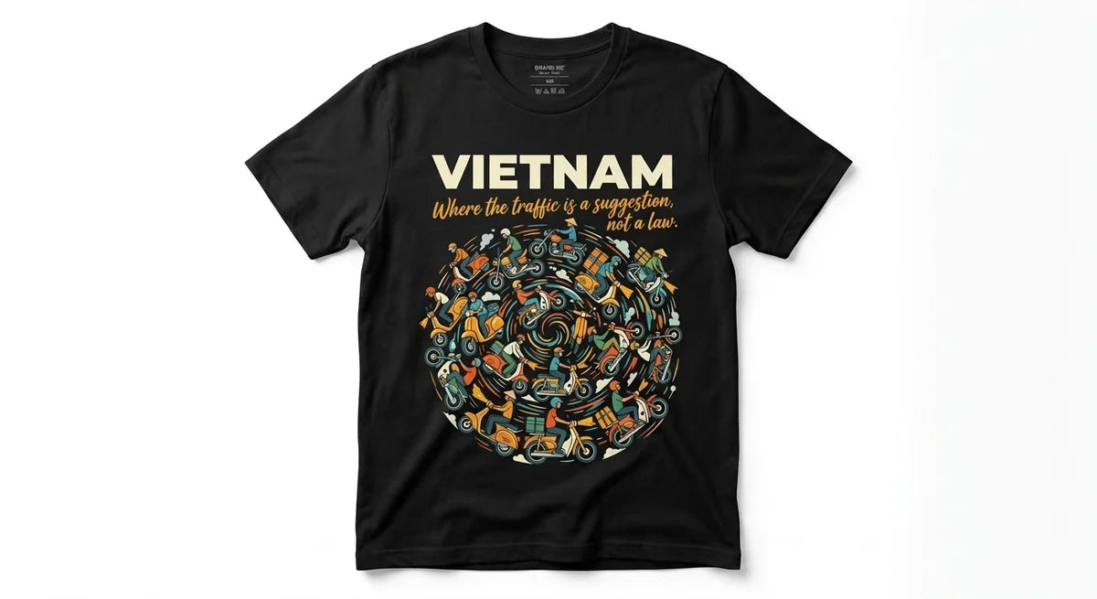 Vietnam Chaos Tee | Funny Motorbike Travel Souvenir | Soft Cotton Graphic T-Shirt