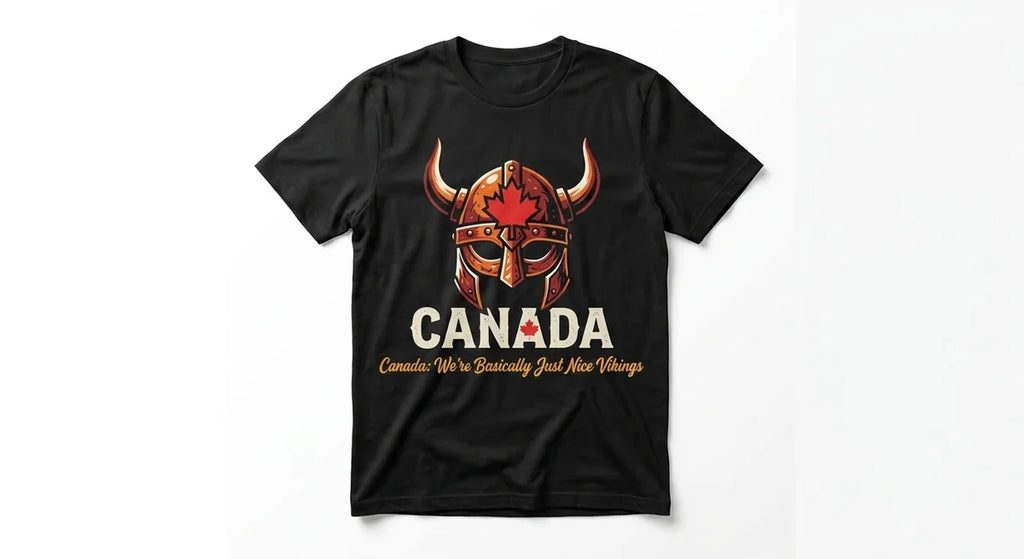 Canada: We’re Basically Just Nice Vikings T-Shirt | Funny Canadian Heritage Souvenir Tee