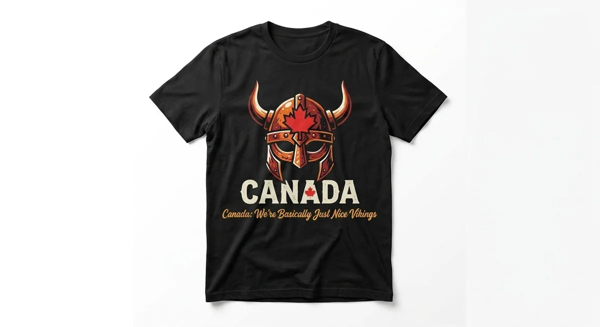 Canada: We’re Basically Just Nice Vikings T-Shirt | Funny Canadian Heritage Souvenir Tee