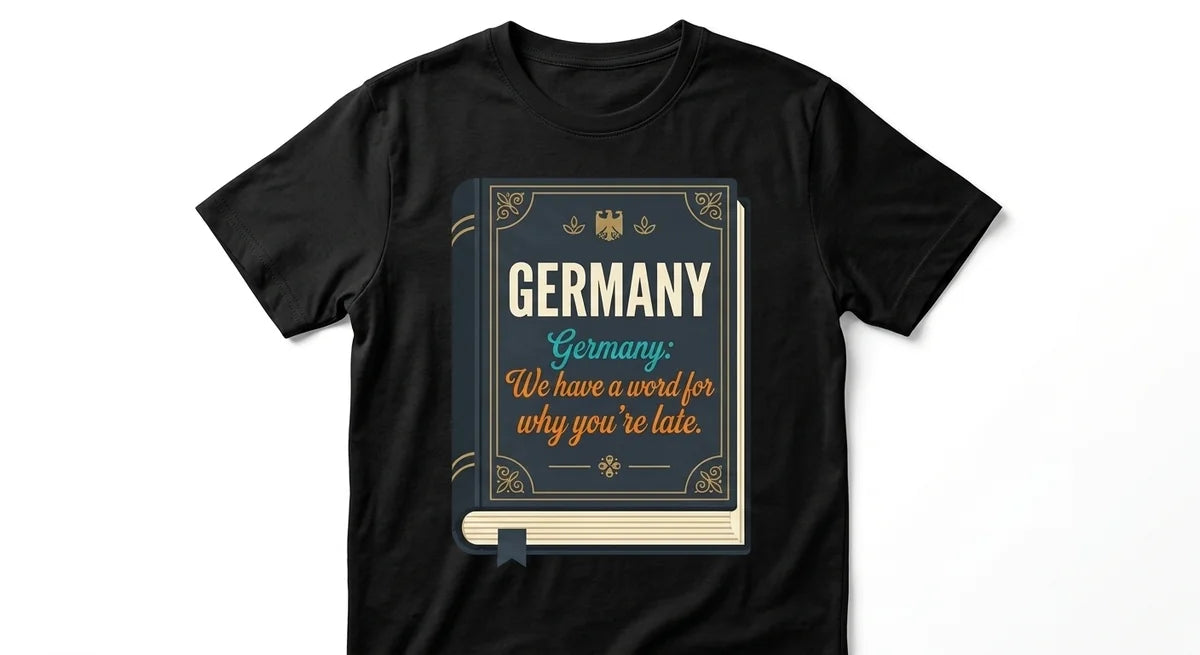 Germany Slogan T-Shirt: "We Have a Word for Why You’re Late" – Funny Travel Souvenir Tee