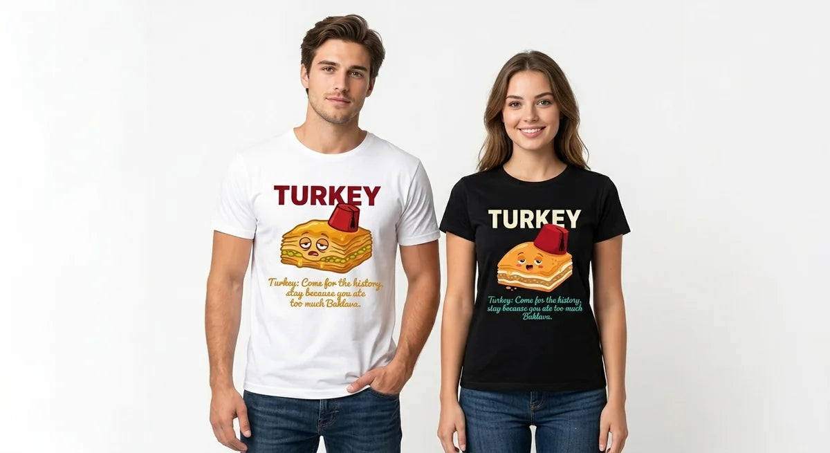 Unisex Turkey Travel T-Shirt | "Baklava Coma" Funny Graphic Tee | Soft Cotton Souvenir Shirt