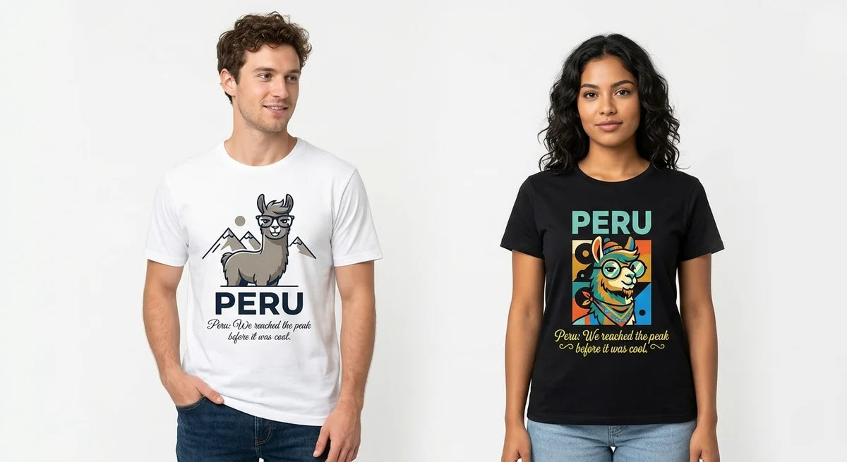 Peru Hipster Llama T-Shirt | Vintage-Style Andean Travel Souvenir | Premium Cotton Crewneck