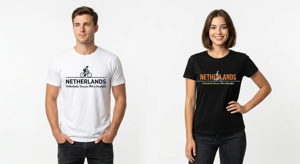 Netherlands Souvenir T-Shirt | "Flat is Beautiful" Bicycle Graphic Tee | Dutch Travel Keepsake