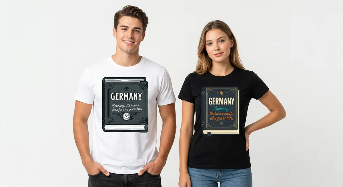 Germany Slogan T-Shirt: "We Have a Word for Why You’re Late" – Funny Travel Souvenir Tee