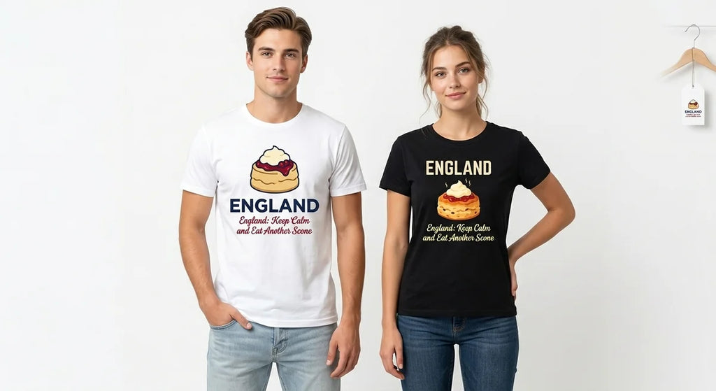England Souvenir T-Shirt | Keep Calm and Eat Another Scone Graphic Tee | Funny British Foodie Gift