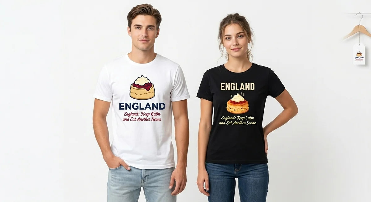 England Souvenir T-Shirt | Keep Calm and Eat Another Scone Graphic Tee | Funny British Foodie Gift