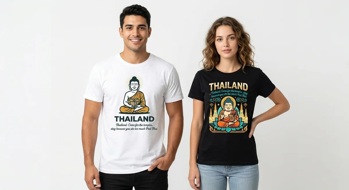 Thailand Travel Souvenir T-Shirt | "Stayed for the Pad Thai" Funny Graphic Tee | Unisex Bangkok Vacation Gift