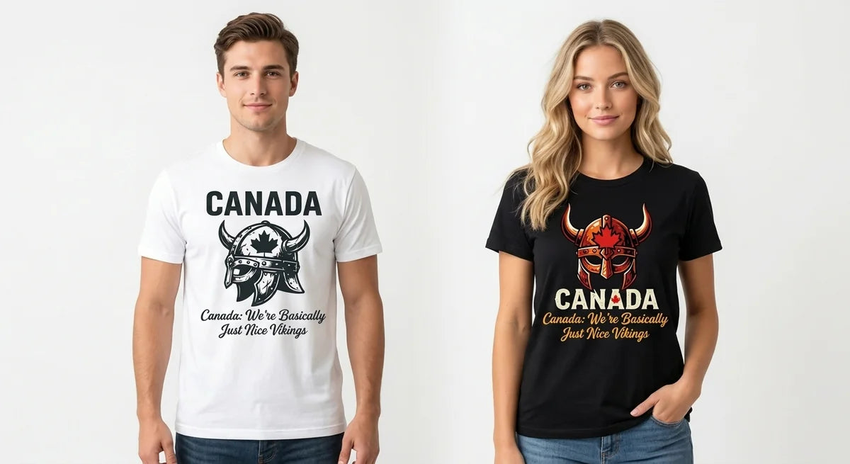 Canada: We’re Basically Just Nice Vikings T-Shirt | Funny Canadian Heritage Souvenir Tee