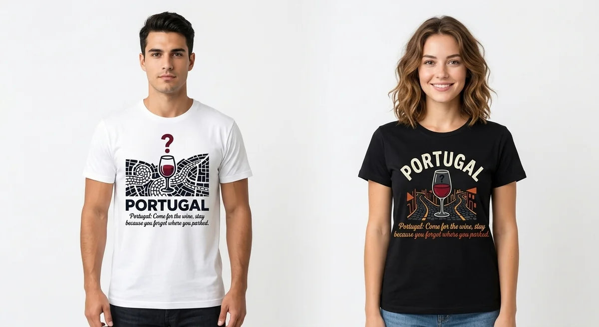 Portugal Travel T-Shirt | Funny Wine & Cobblestone Map Graphic Tee | Unisex Vacation Souvenir