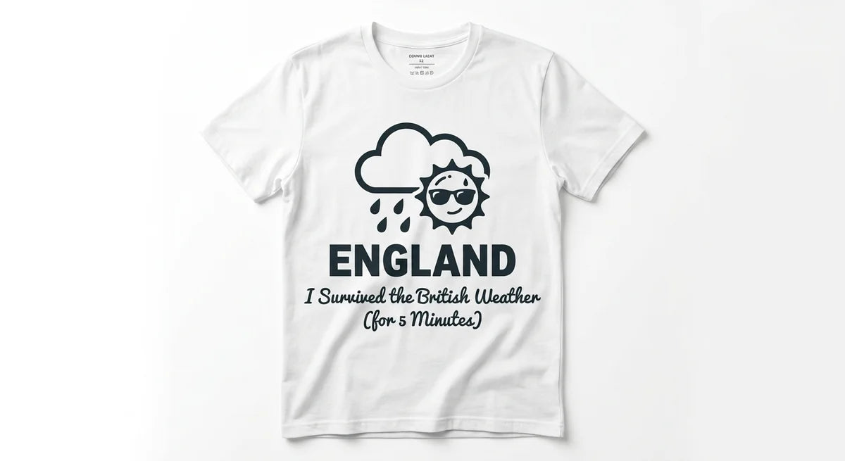 "I Survived the British Weather" Funny England Souvenir T-Shirt | Premium Cotton Graphic Tee