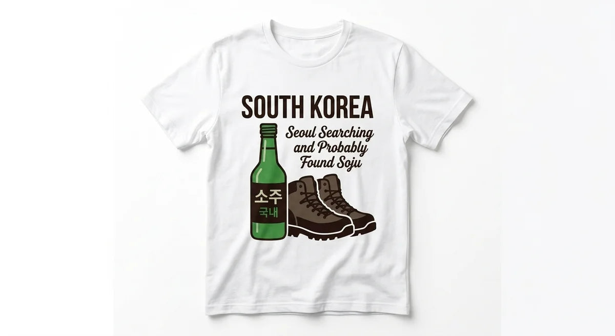 Seoul Searching Soju Bottle Graphic T-Shirt | Funny South Korea Travel Souvenir Tee