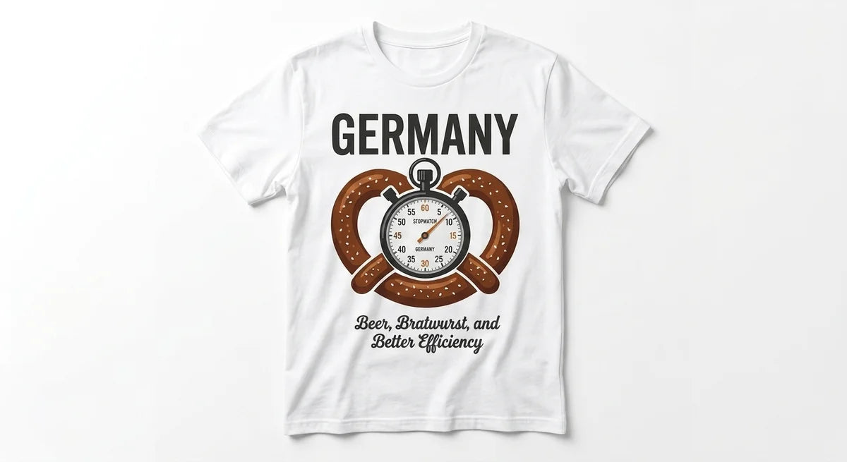 Germany Slogan T-Shirt: "Beer, Bratwurst & Better Efficiency" – Funny Travel Souvenir Tee