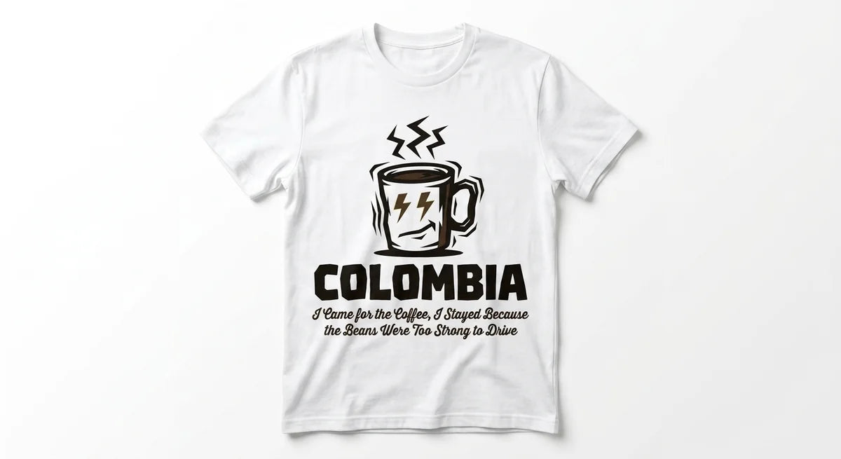Colombia Coffee Lover T-Shirt | "Too Strong to Drive" Funny Travel Tee | Premium Cotton Souvenir Shirt