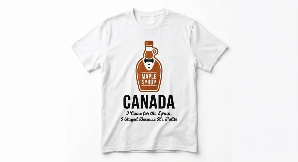"I Came for the Syrup" Canada Souvenir T-Shirt | Funny Maple Syrup Tuxedo Graphic Tee | Premium Canadian Maple Lover Gift