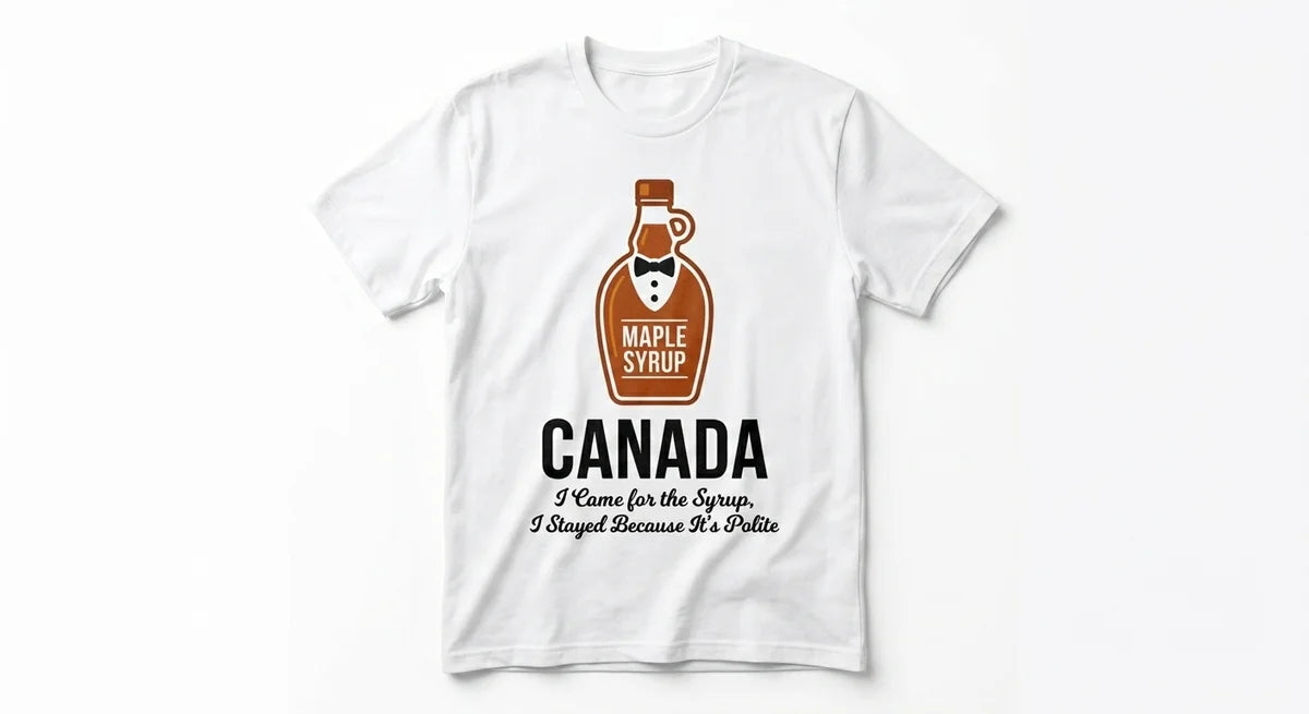 "I Came for the Syrup" Canada Souvenir T-Shirt | Funny Maple Syrup Tuxedo Graphic Tee | Premium Canadian Maple Lover Gift