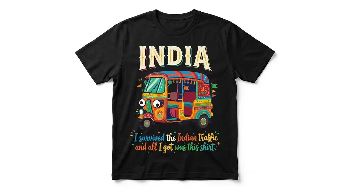 "I Survived the Indian Traffic" Souvenir T-Shirt – Funny Rickshaw Graphic Tee for Travelers