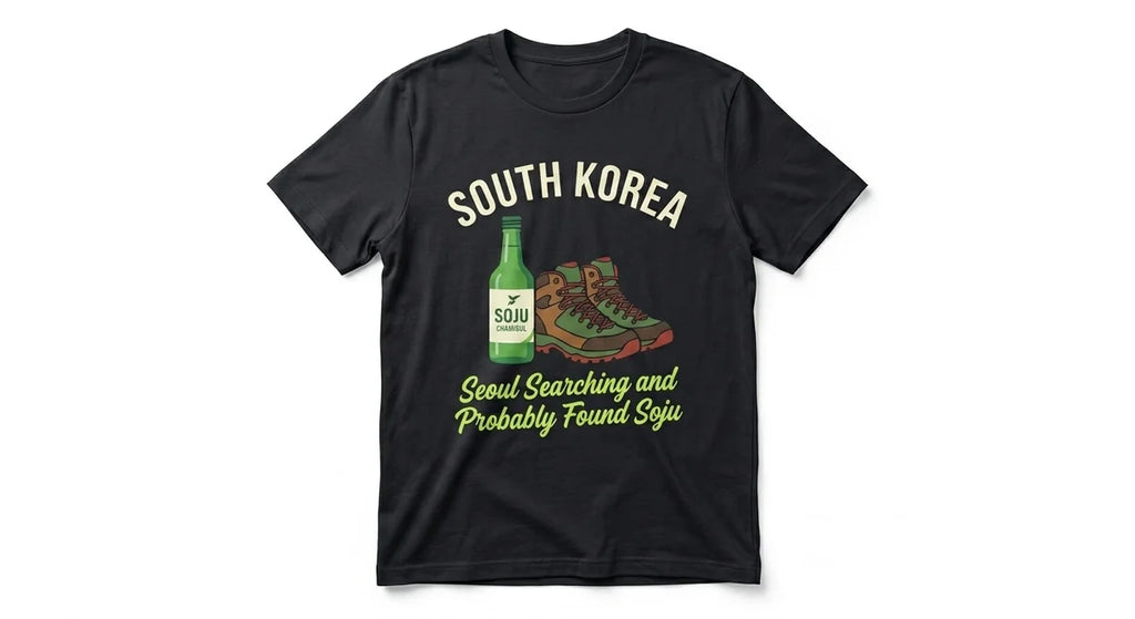 Seoul Searching Soju Bottle Graphic T-Shirt | Funny South Korea Travel Souvenir Tee