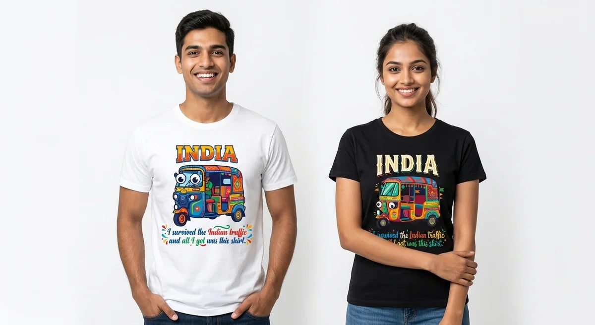 "I Survived the Indian Traffic" Souvenir T-Shirt – Funny Rickshaw Graphic Tee for Travelers