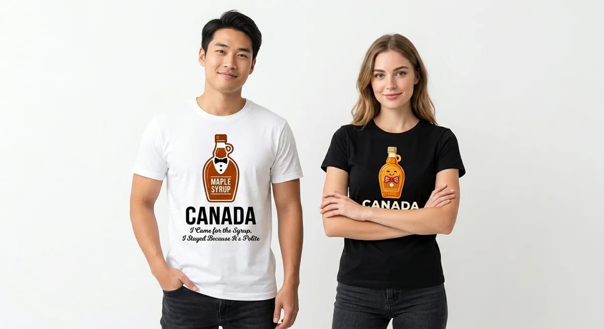 "I Came for the Syrup" Canada Souvenir T-Shirt | Funny Maple Syrup Tuxedo Graphic Tee | Premium Canadian Maple Lover Gift