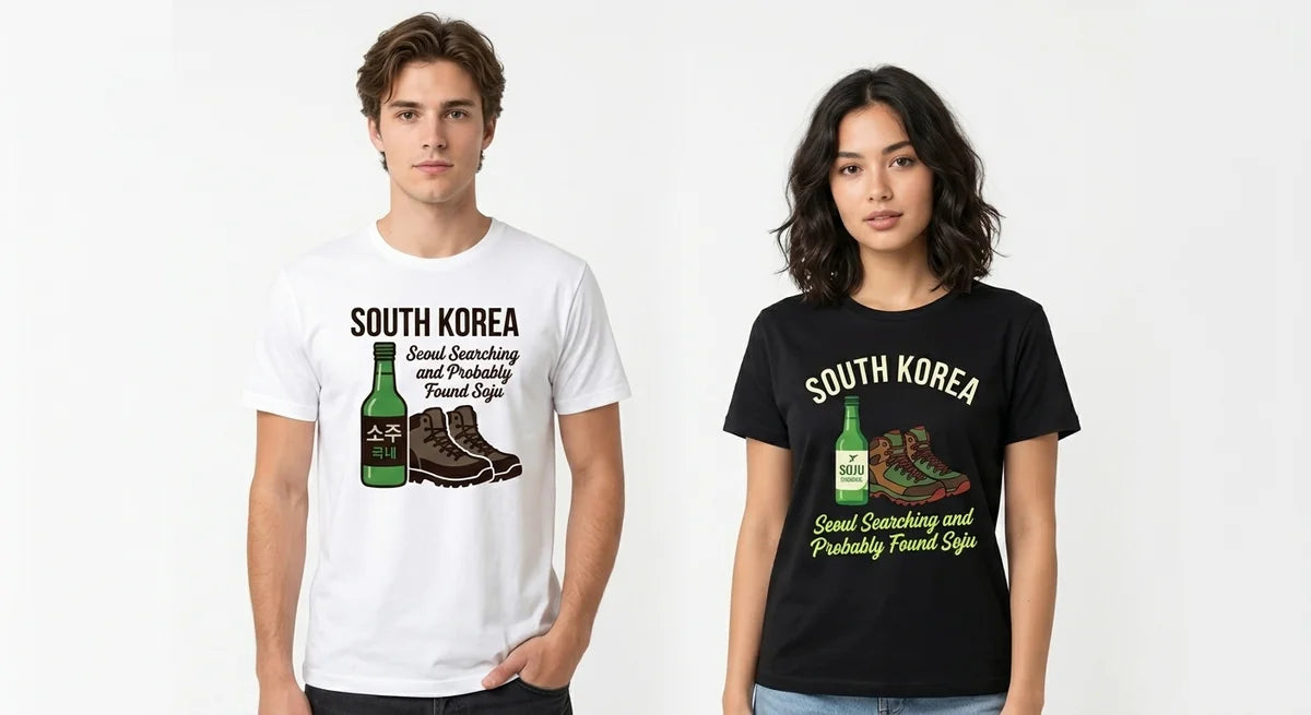 Seoul Searching Soju Bottle Graphic T-Shirt | Funny South Korea Travel Souvenir Tee
