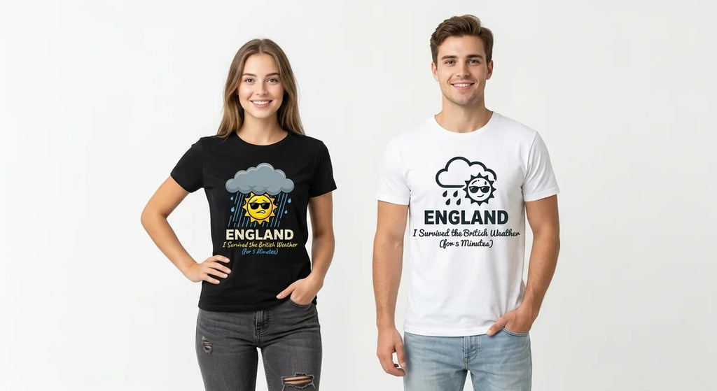 "I Survived the British Weather" Funny England Souvenir T-Shirt | Premium Cotton Graphic Tee