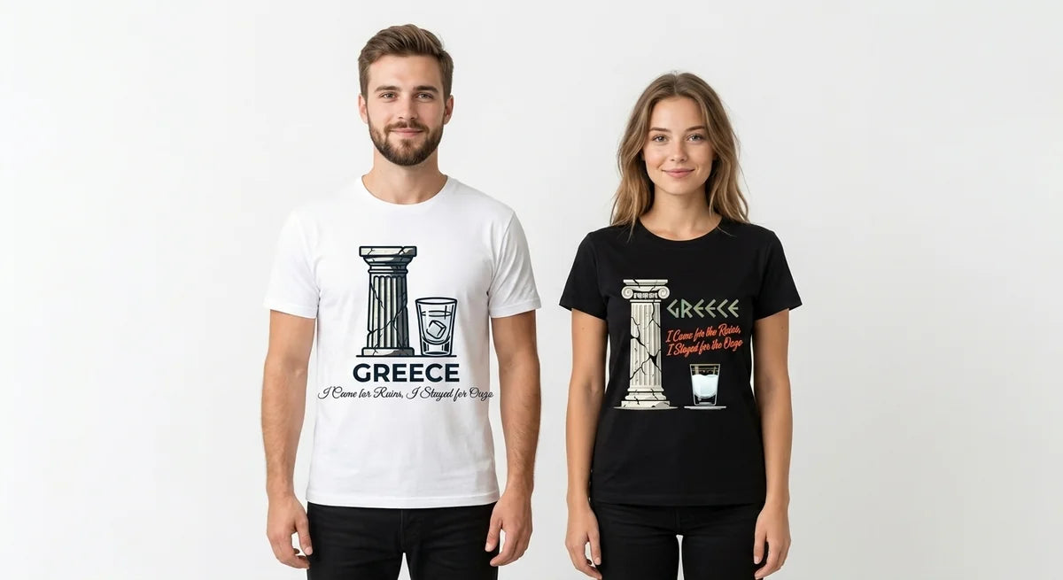 "I Came for the Ruins, I Stayed for the Ouzo" Greece Souvenir T-Shirt – Premium Cotton Funny Travel Tee