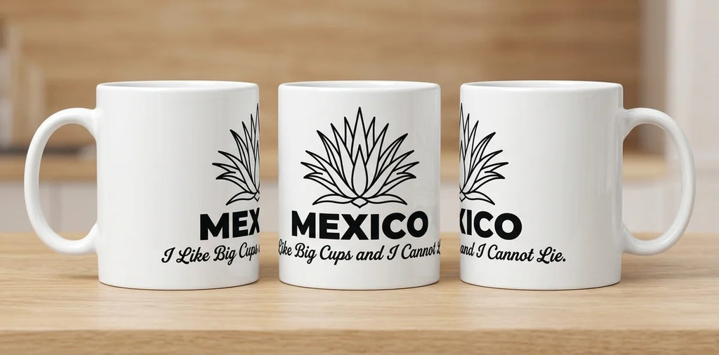"I Like Big Cups and I Cannot Lie" Mexico Souvenir Mug – Artistic Agave Ceramic Coffee Cup