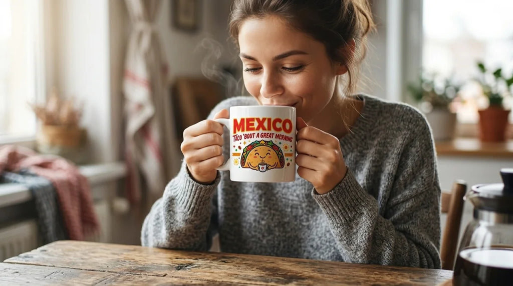 Mexico Souvenir Coffee Mug – 'Taco 'Bout A Great Morning' Ceramic Cup – Funny Foodie Gift
