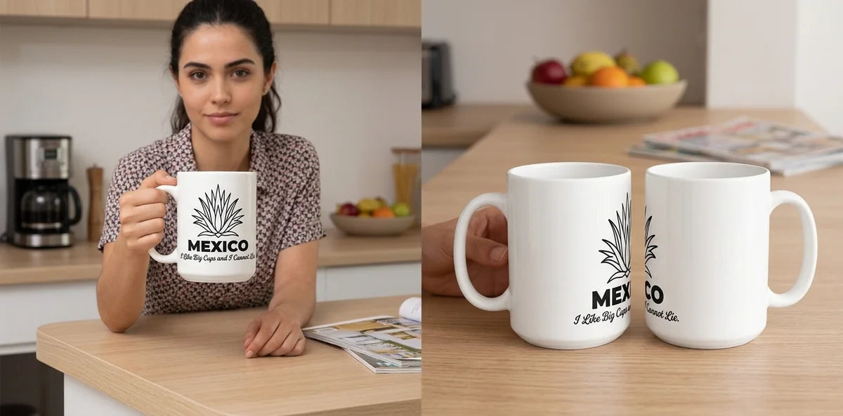 "I Like Big Cups and I Cannot Lie" Mexico Souvenir Mug – Artistic Agave Ceramic Coffee Cup