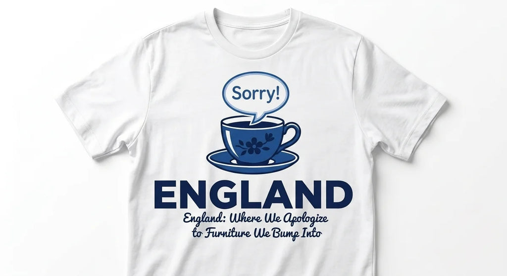 The "Polite Brit" T-Shirt: England Souvenir Tee for the Apologetically Awkward