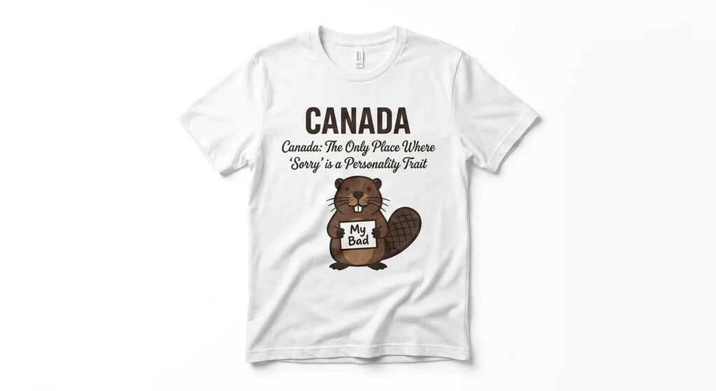 Canada Souvenir T-Shirt – 'Sorry' Beaver Funny Graphic Tee – Soft Cotton Unisex Gift