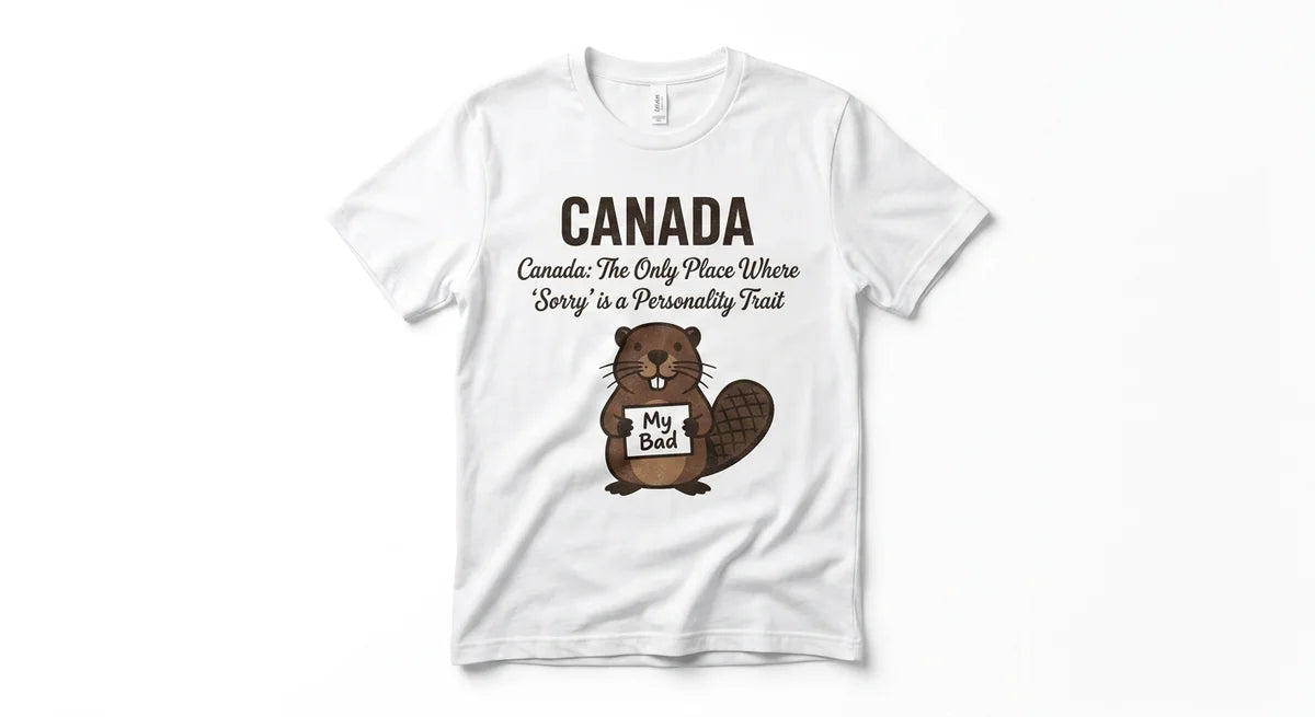 Canada Souvenir T-Shirt – 'Sorry' Beaver Funny Graphic Tee – Soft Cotton Unisex Gift