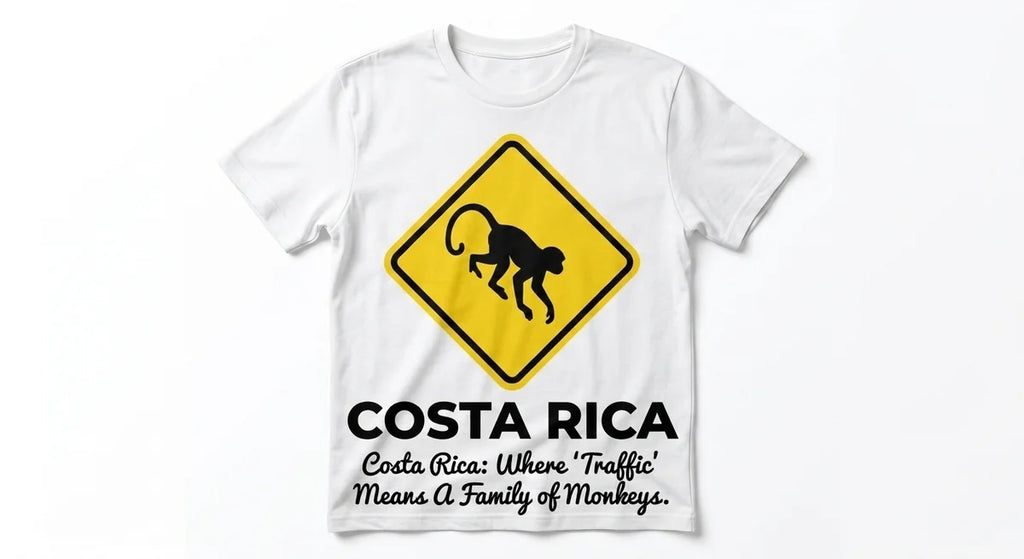 Costa Rica Travel T-Shirt | "Traffic Jam" Monkey Graphic Tee | Funny Wildlife Souvenir | 100% Combed Cotton